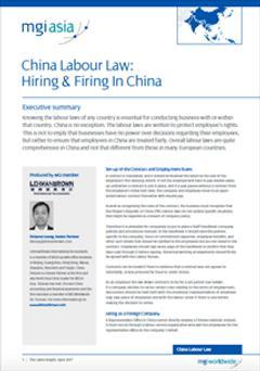 MGI member firm LehmanBrown produce paper on China Labour Law: Hiring &amp; Firing in China front page