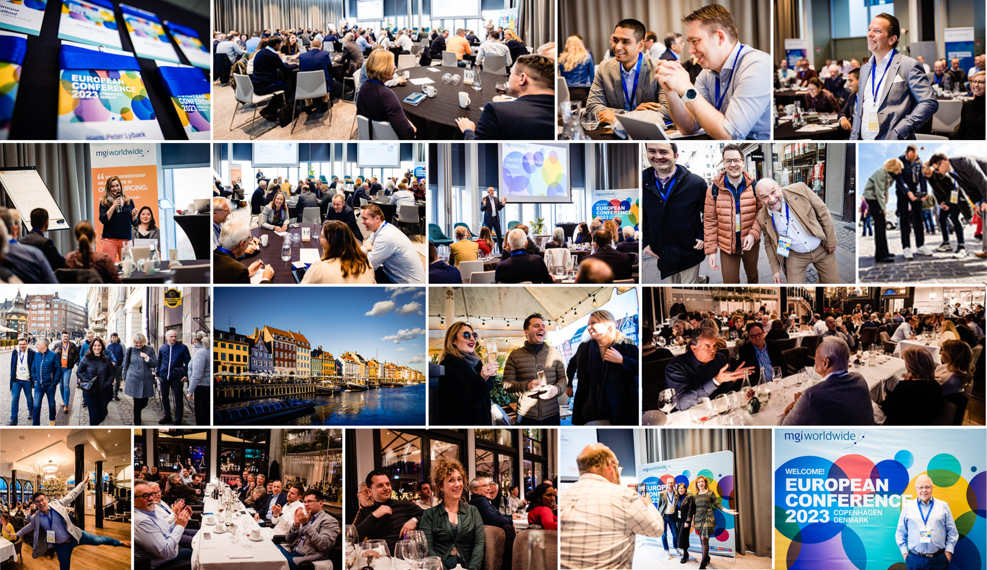 Montage of 18 pictures of delegates attending the European conference in Copenhagen
