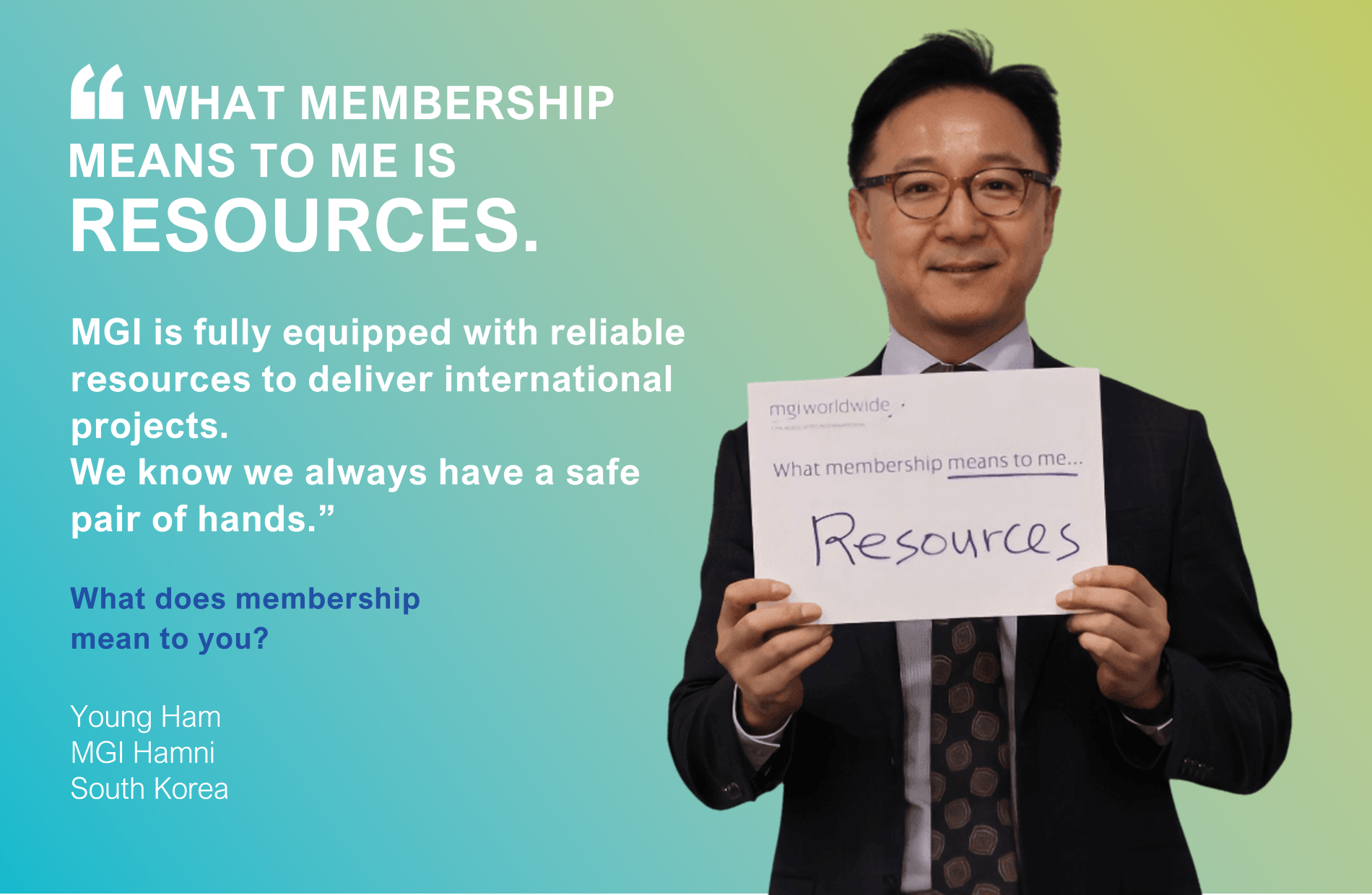 Membership means Resources to Young Ham of MGI Hanmi, South Korea